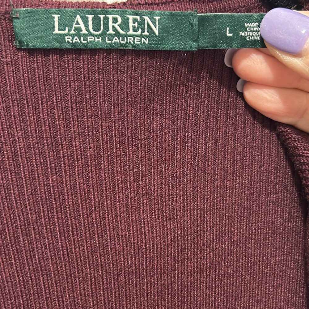 Lauren Ralph Lauren Maroon Burgundy Red long sleeve cardigan open sweater - Picture 5 of 11
